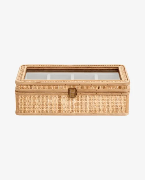 RATTAN smykkeskrin i rattan m/glaslåg Natur