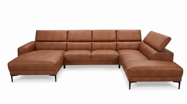 Hjort Knudsen 2069 U-Sofa M/Justerbar nakkestøtte, Dark Cognac Kentucky