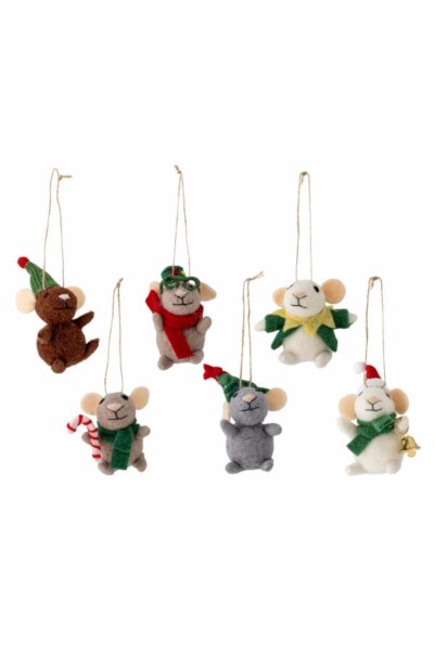 Peo Ornament, Grøn, Uld, musfigurere, ophæng, L16xH13xW12 cm, Sæt a 6
