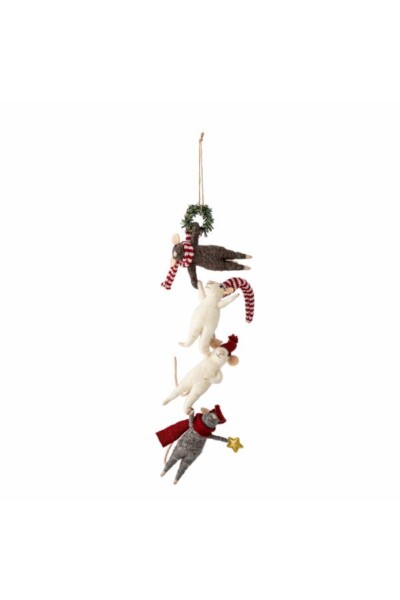 Peo Ornament, Hvid, Uld, julepynt, musfigure, ophæng, L15xH40xW5 cm