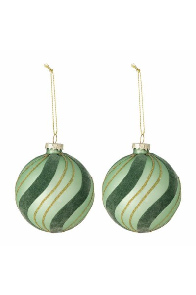 Sunita Ornament, Grøn, Glas, juletræspynt, julekugler, grøn/mint/guld, sæt a 2