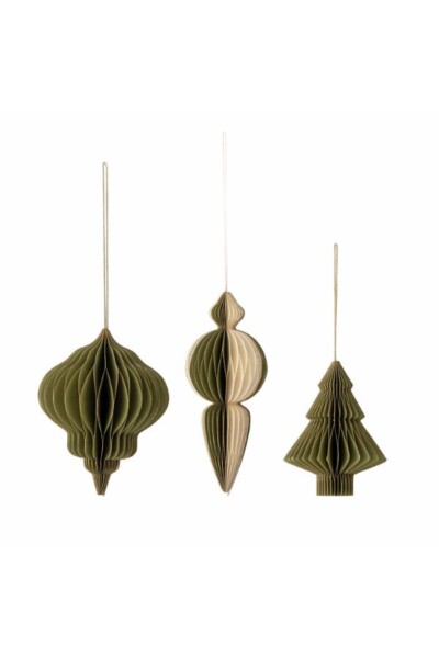 Tinkle Ornament, Grøn, FSC®Mix, Paper, juletræspynt, ophæng, D7,5xH10/D10xH12,5/D5,5x15 cm, Sæt a 3