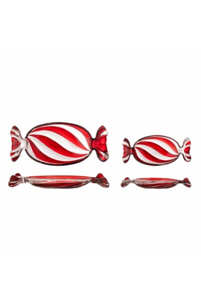 Sweetie Serveringsfad, Rød, Glas, serveringsfad, juleslik mønster, L24xH3xW10,5/L34xH4xW15cm, sæt á 2