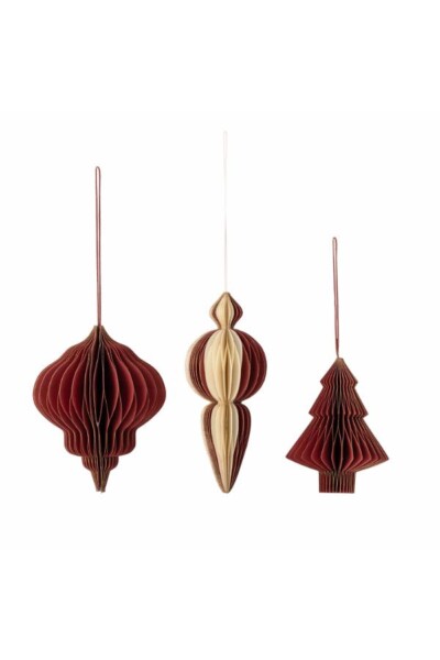 Tinkle Ornament, Rød, FSC®Mix, Paper, juletræspynt, ophæng, D7,5xH10/D10xH12,5/D5,5x15 cm, Sæt a 3