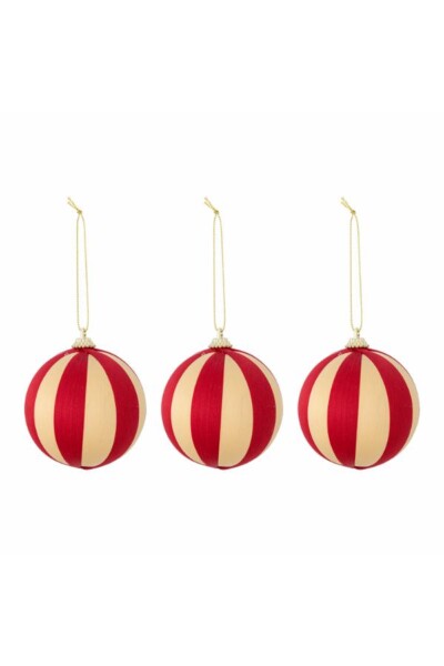 Wynn Ornament, Rød, Polyester, Rød, Beige, julekugler, ophæng, sæt á 3