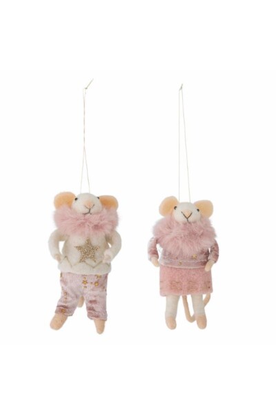 Peo Ornament, Rosa, Uld,mus,figure L8xH13xW6 cm, Sæt a 2