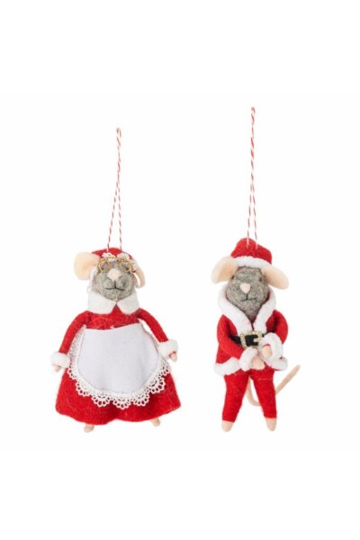 Peo Ornament, Rød, Uld, julepynt, musfigurer, sæt a 2